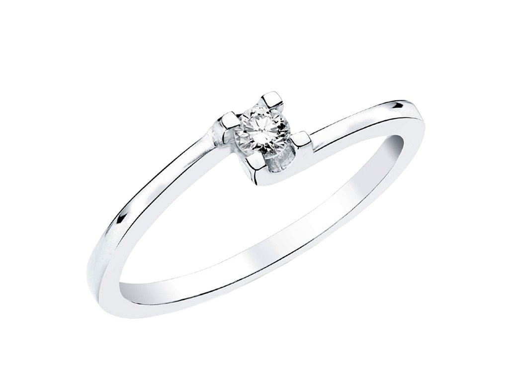 anillo solitario oro blanco con diamante cuatro garras