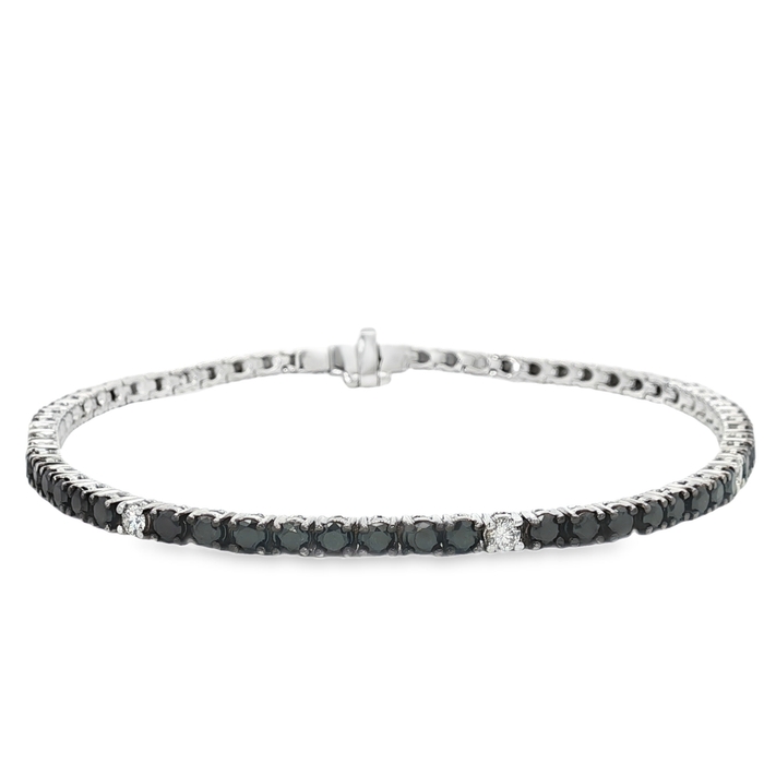 PULSERA RIVIERE ORO BLANCO DIAMANTES NEGROS Y BLANCOS
