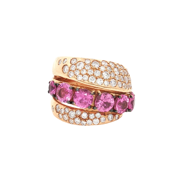 ANILLO ORO ROSA CON ZAFIRO ROSA Y DIAMANTE