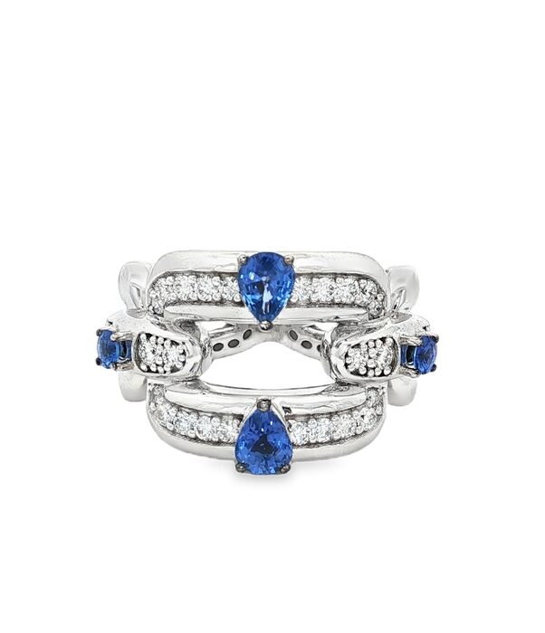 ANILLO DE ORO BLANCO CON DIAMANTES Y ZAFIRO