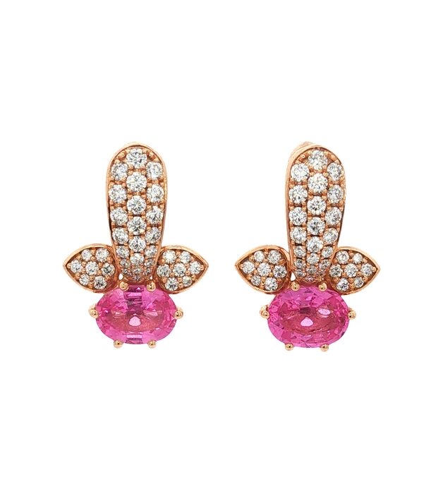 PENDIENTES DE ORO ROSA CON ZAFIRO ROSA Y DIAMANTES