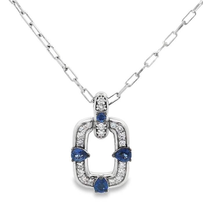 COLGANTE DE ORO BLANCO CON DIAMANTES Y ZAFIROS