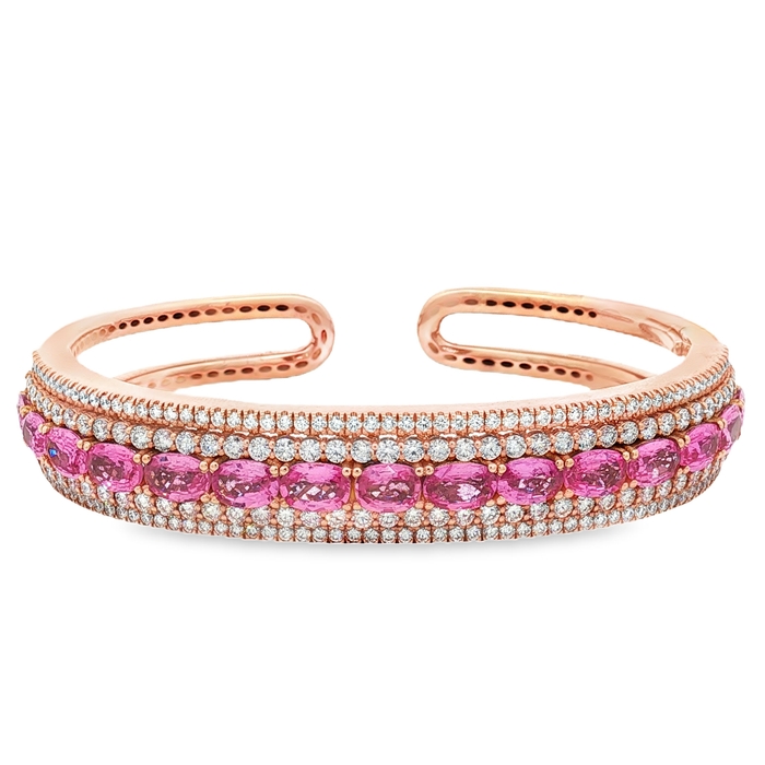 PULSERA DE ORO ROSA CON ZAFIRO ROSA Y DIAMANTES