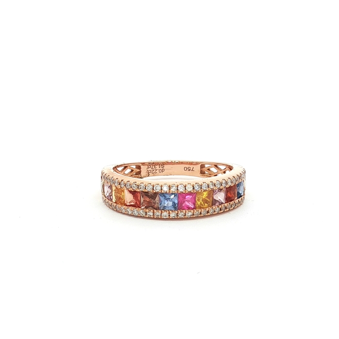 ANILLO ORO ROSA CON ZAFIROS Y DIAMANTES