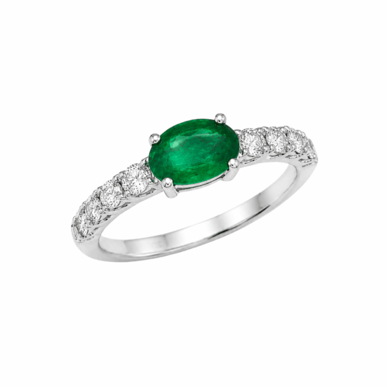 ANILLO DE ORO BLANCO CON DIAMANTES Y ESMERALDA