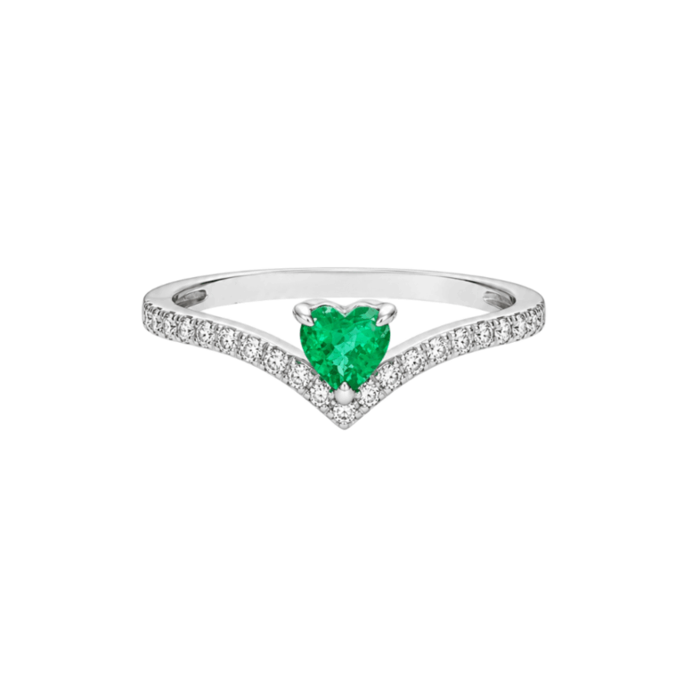 ANILLO DE ORO BLANCO CON DIAMANTES Y ESMERALDA