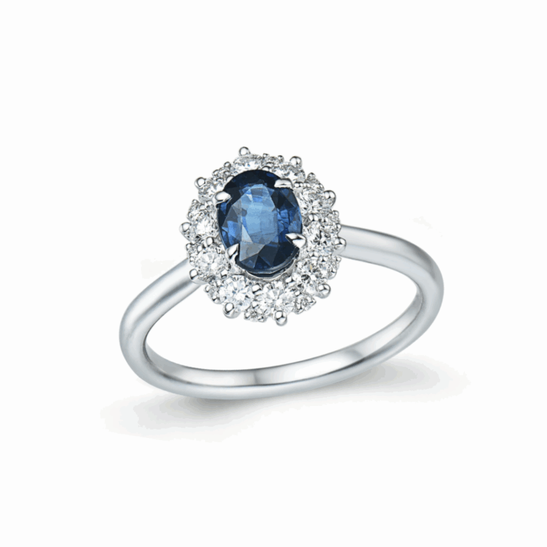 ANILLO DE ORO BLANCO CON DIAMANTES Y ZAFIRO