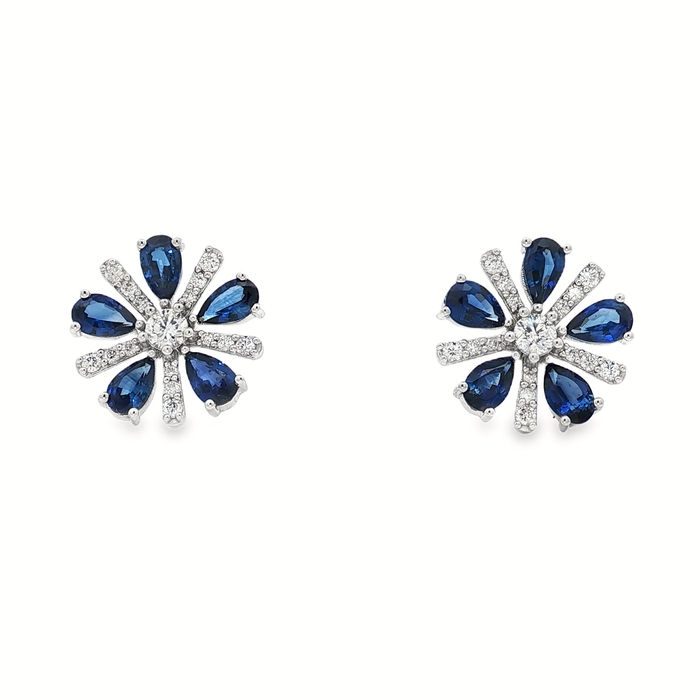 PENDIENTES DE ORO BLANCO CON DIAMANTES Y ZAFIRO