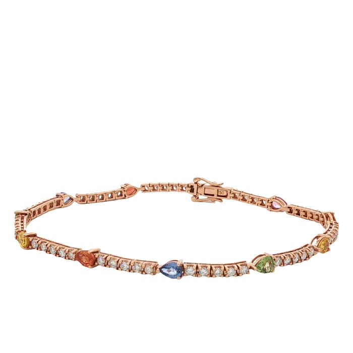 PULSERA DE ORO ROSA CON DIAMANTES Y TOPACIOS