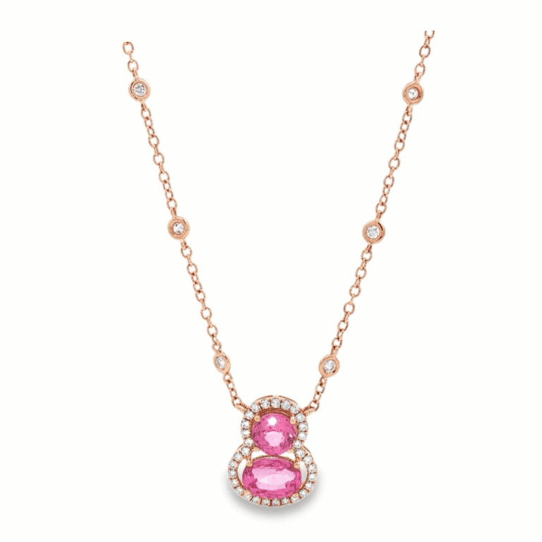 CADENA DE ORO ROSA CON ZAFIRO ROSA Y DIAMANTES