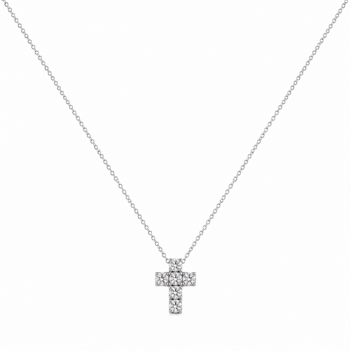 COLGANTE DE CRUZ EN ORO BLANCO Y DIAMANTES