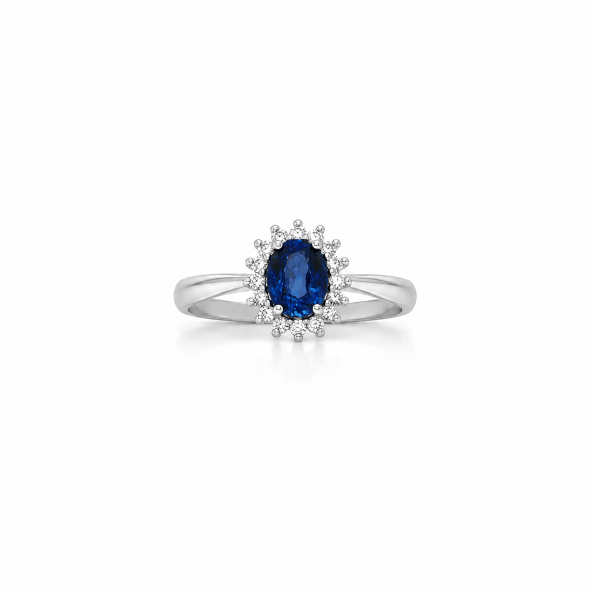 ANILLO DE ORO BLANCO CON ZAFIRO Y DIAMANTES