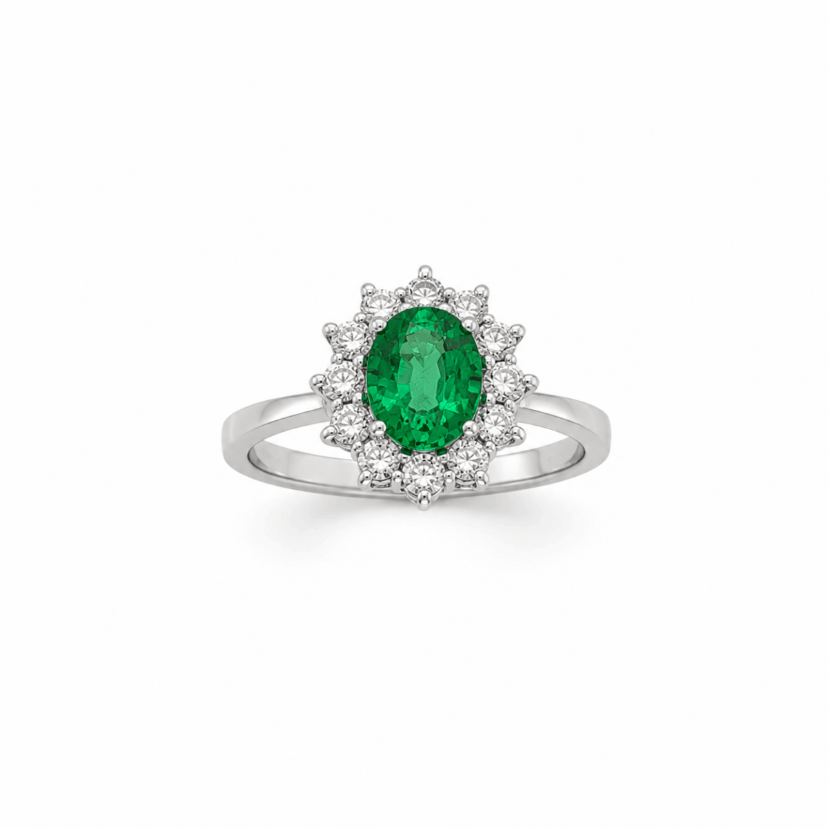 ANILLO EN ORO BLANCO CON ESMERALDA Y DIAMANTES