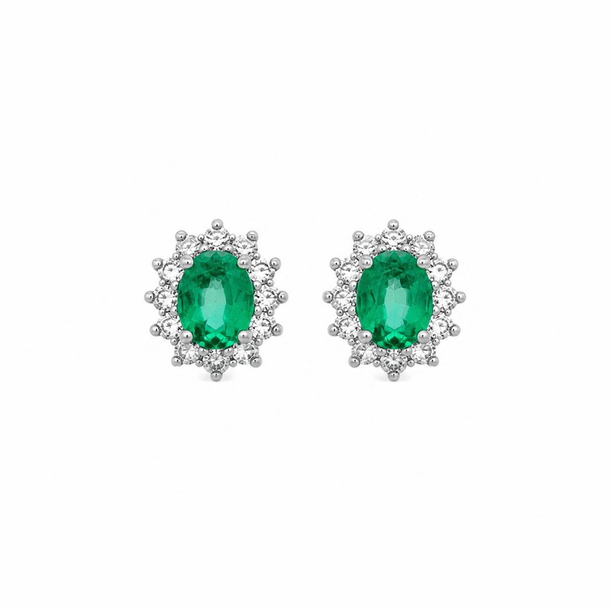 PENDIENTES EN ORO BLANCO CON ESMERALDAS Y DIAMANTES
