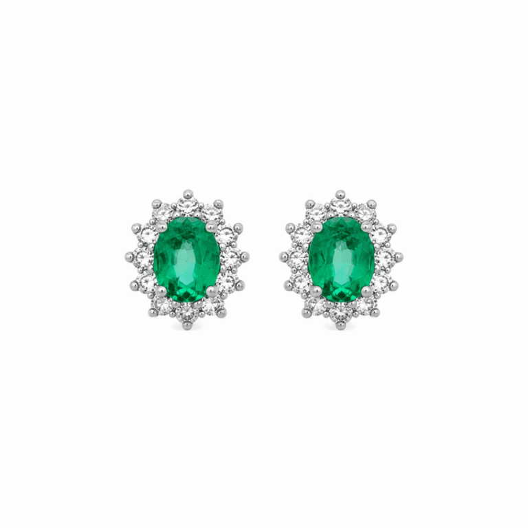 PENDIENTES EN ORO BLANCO CON ESMERALDAS Y DIAMANTES
