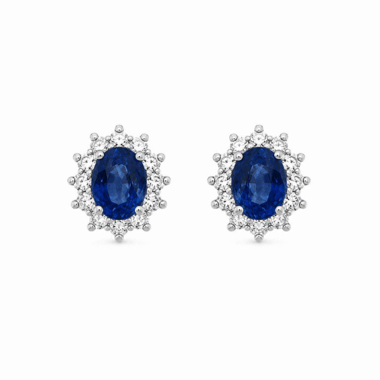 PENDIENTES EN ORO BLANCO CON ZAFIROS Y DIAMANTES