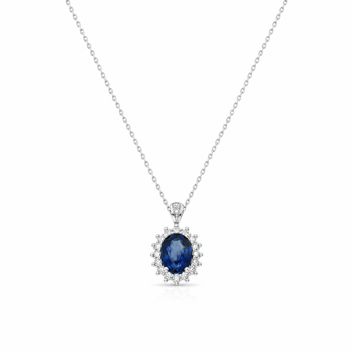 COLGANTE EN ORO BLANCO CON ZAFIRO Y DIAMANTES