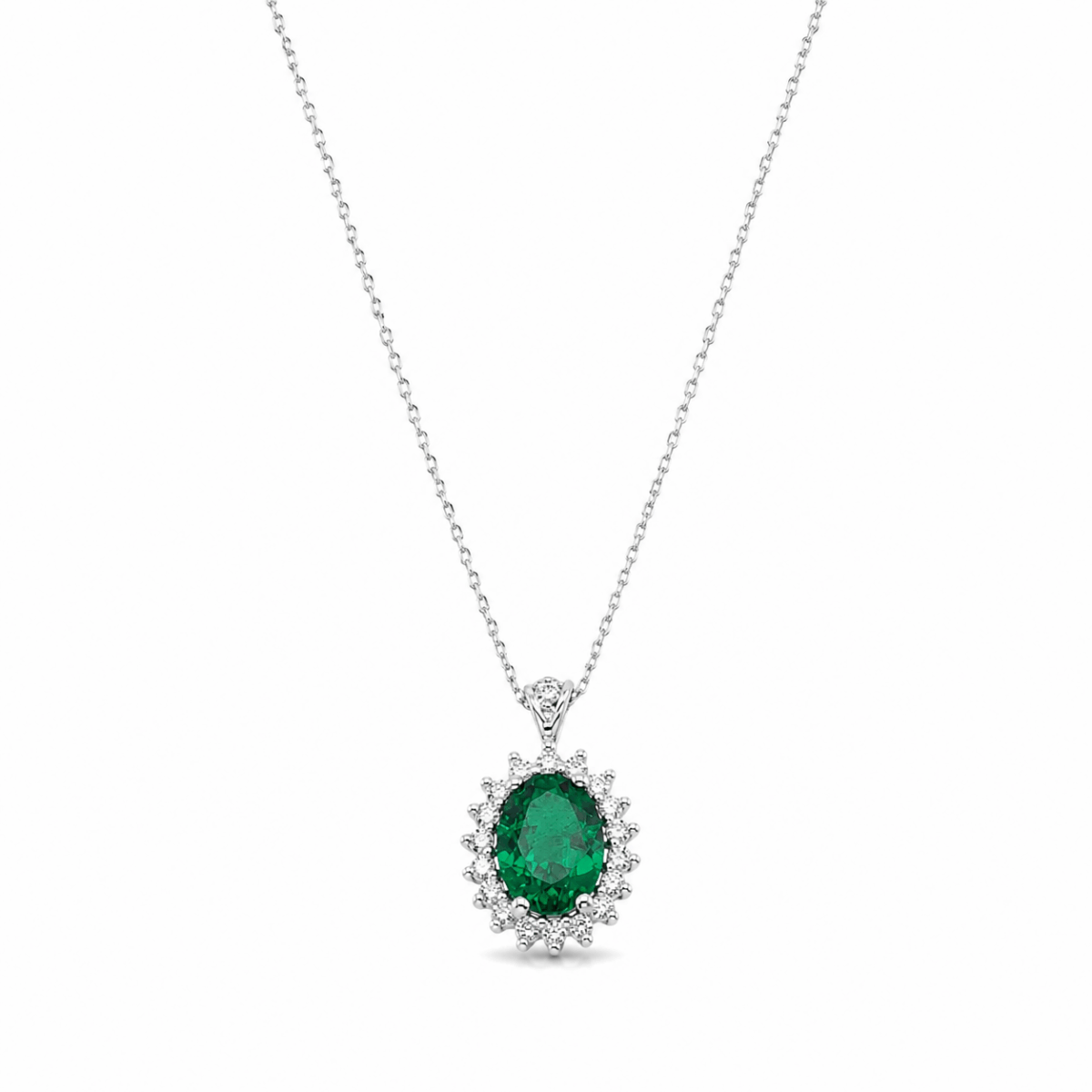 COLGANTE EN ORO BLANCO CON ESMERALDA Y DIAMANTES
