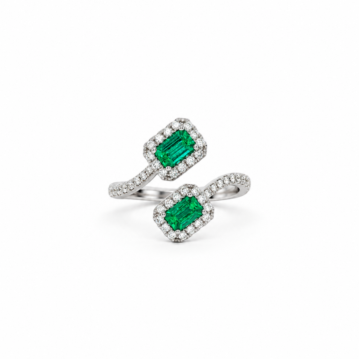 ANILLO EN ORO BLANCO CON ESMERALDAS Y DIAMANTES
