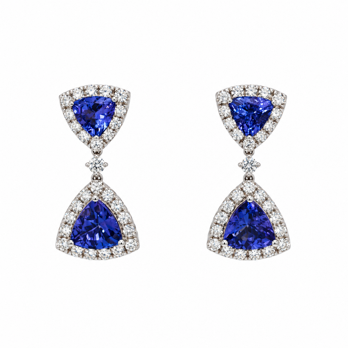 PENDIENTES EN ORO BLANCO CON TANZANITAS Y DIAMANTES