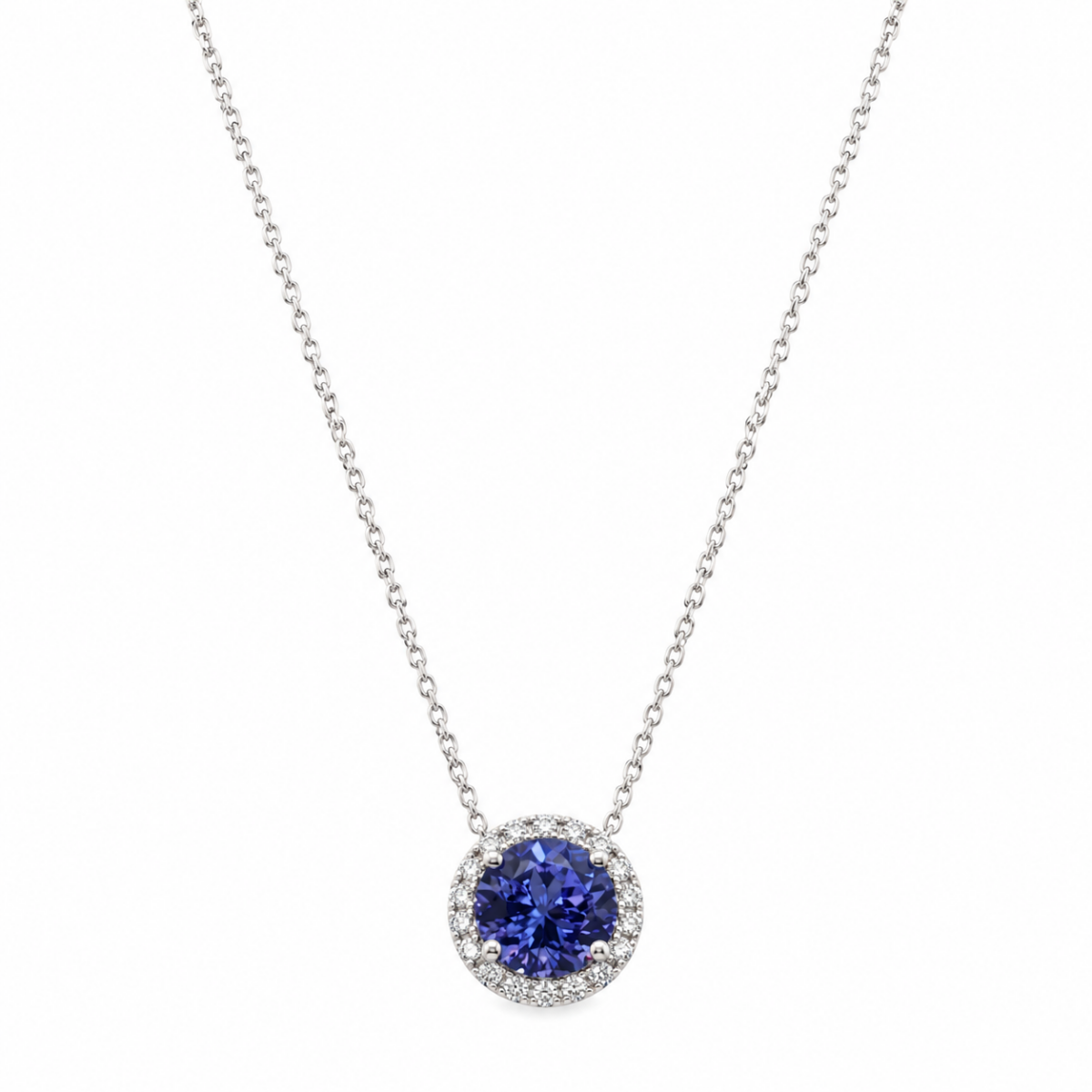 COLGANTE EN ORO BLANCO CON TANZANITA Y DIAMANTES