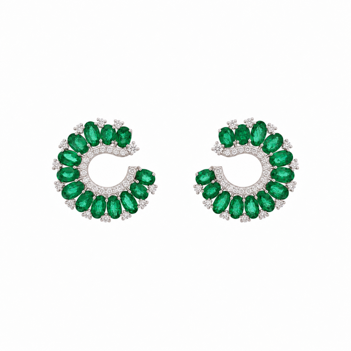 PENDIENTES EN ORO BLANCO CON ESMERALDAS Y DIAMANTES