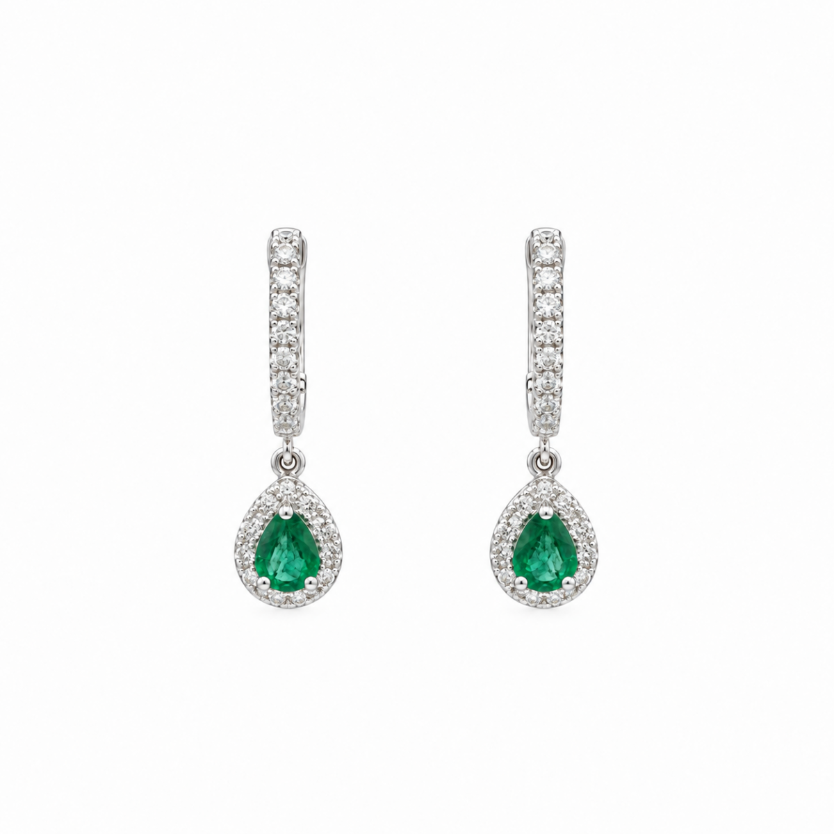 PENDIENTES EN ORO BLANCO CON ESMERALDAS Y DIAMANTES