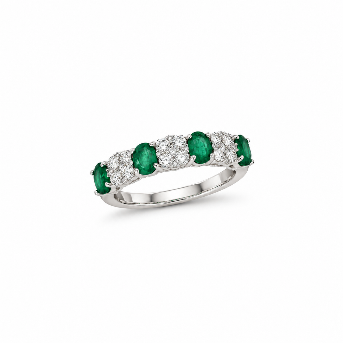 ANILLO EN ORO BLANCO CON ESMERALDAS Y DIAMANTES