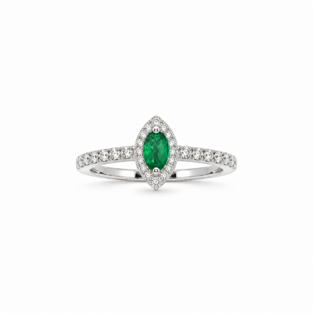ANILLO EN ORO BLANCO CON DIAMANTES Y ESMERALDA