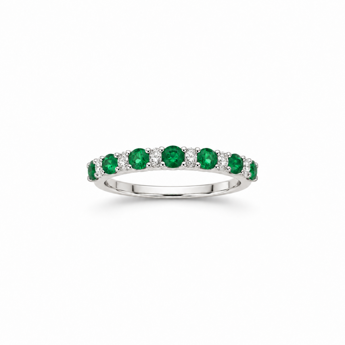 ANILLO EN ORO BLANCO CON DIAMANTES Y ESMERALDAS