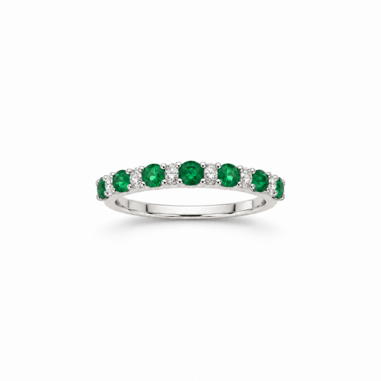 ANILLO EN ORO BLANCO CON DIAMANTES Y ESMERALDAS