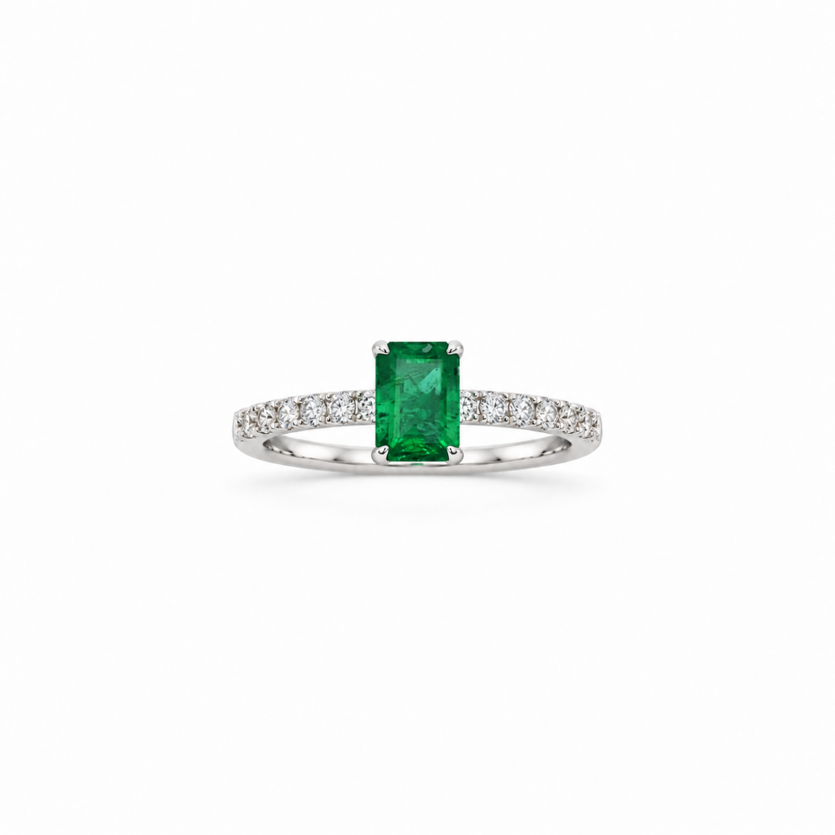 ANILLO EN ORO BLANCO CON ESMERALDA Y DIAMANTES