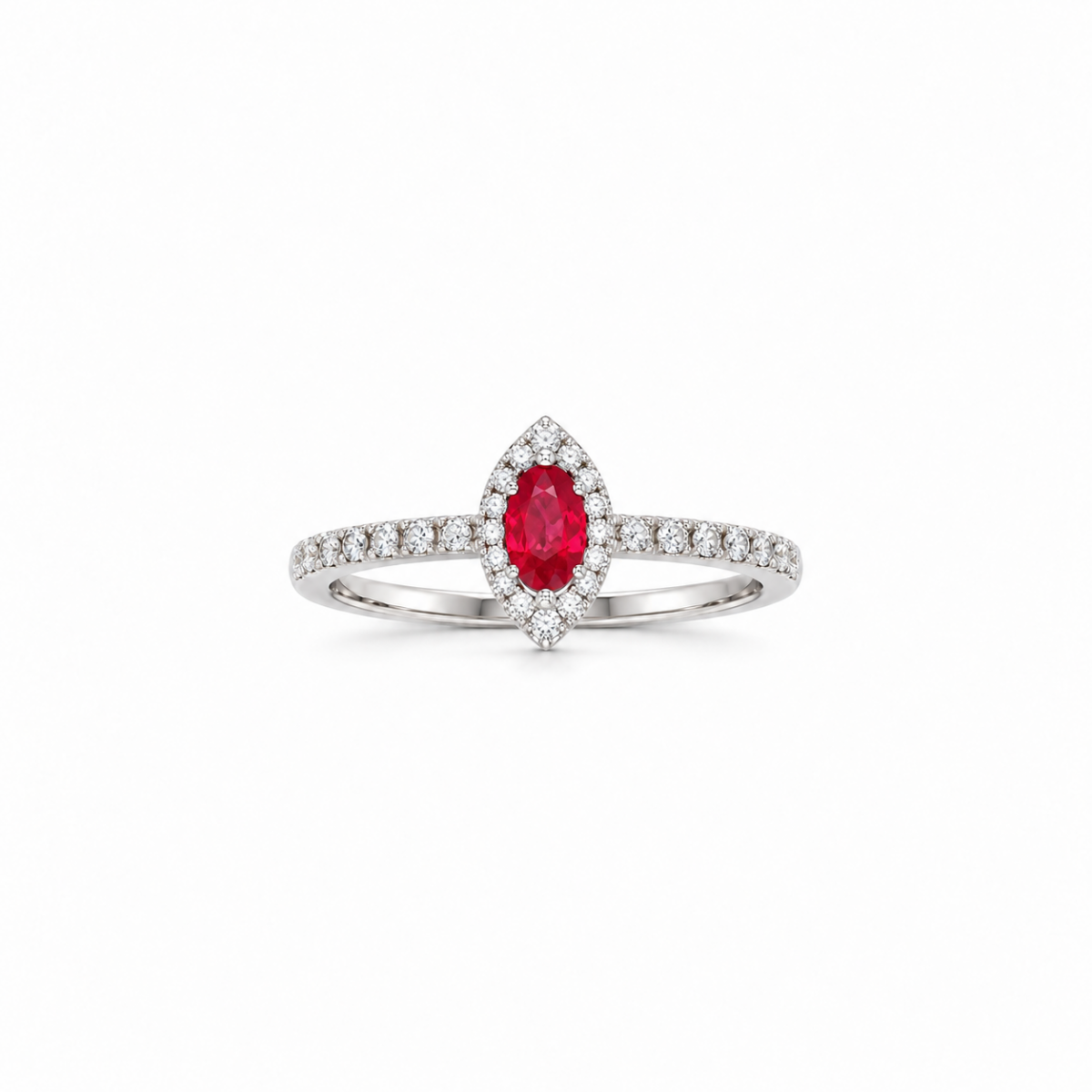 ANILLO EN ORO BLANCO CON RUBÍ Y DIAMANTES