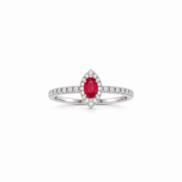 ANILLO EN ORO BLANCO CON RUBÍ Y DIAMANTES