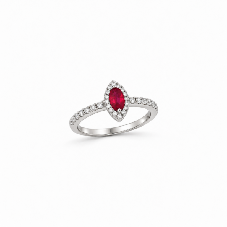 ANILLO EN ORO BLANCO CON RUBÍ Y DIAMANTES