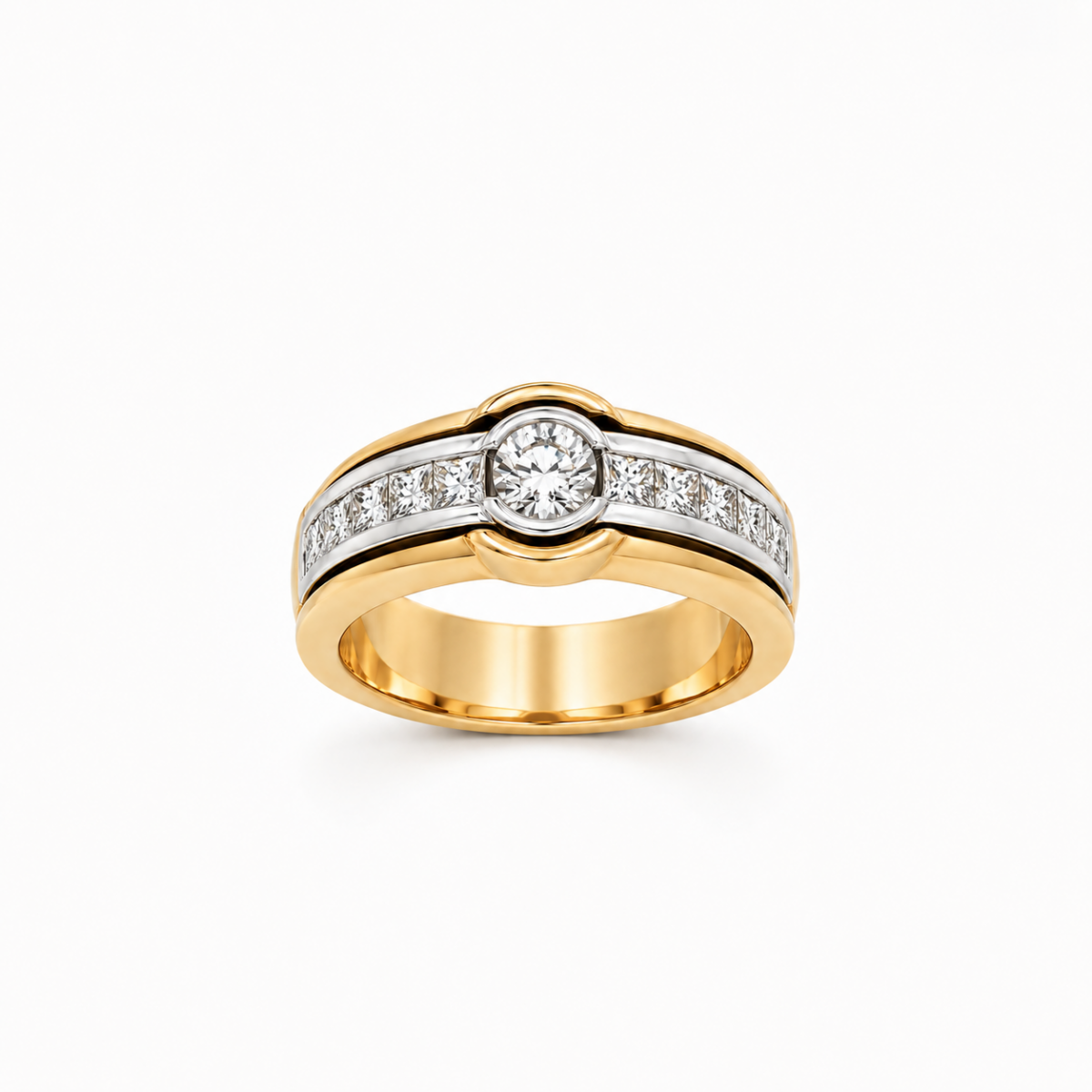 ANILLO DE ORO AMARILLO Y ORO BLANCO CON DIAMANTES