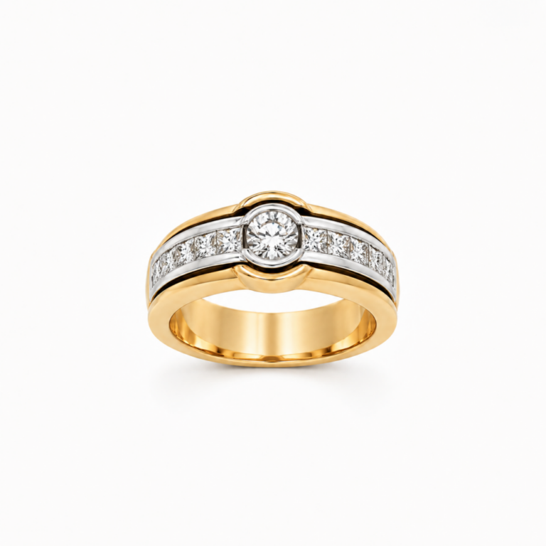 ANILLO DE ORO AMARILLO Y ORO BLANCO CON DIAMANTES