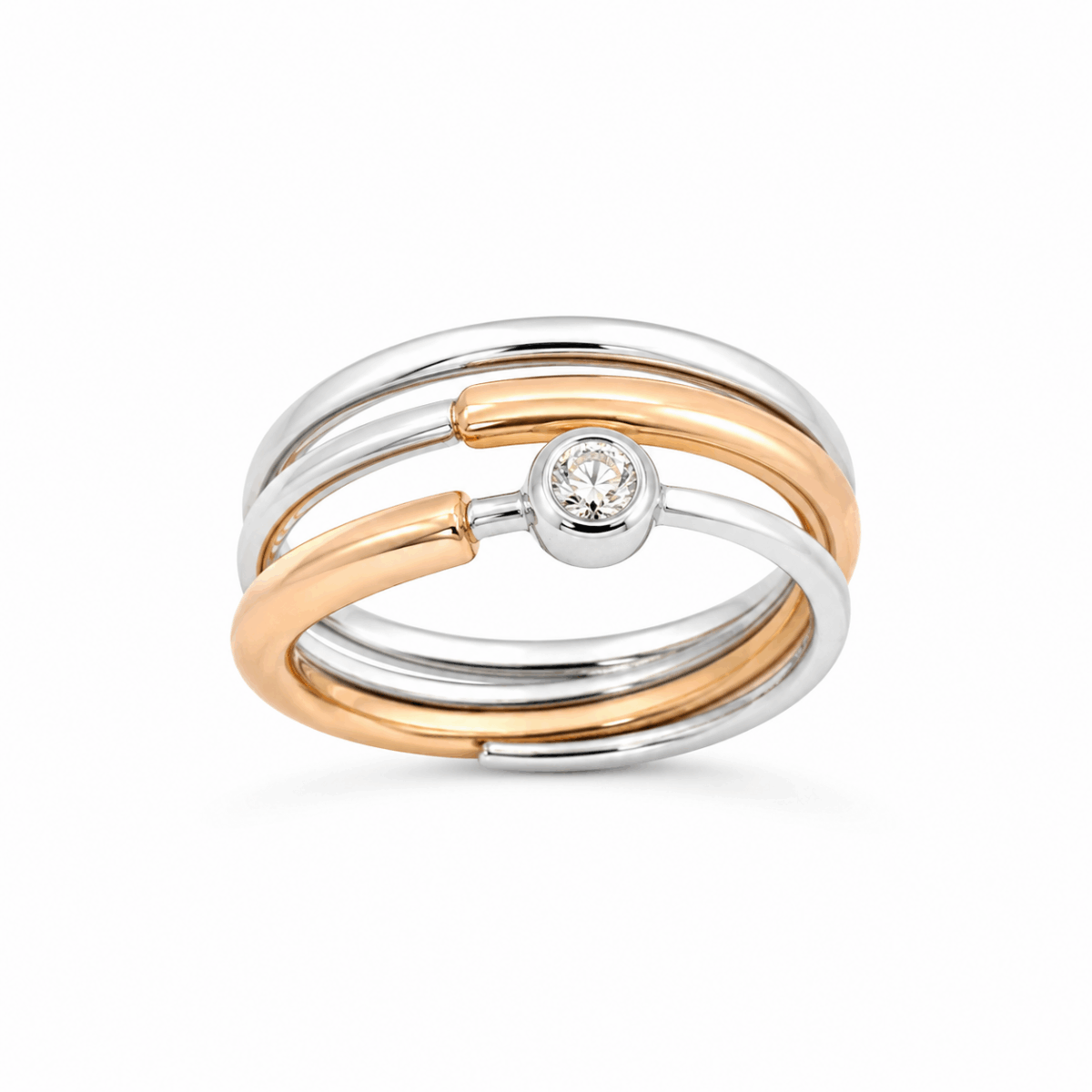ANILLO DE ORO ROSA Y BLANCO CON DIAMANTE