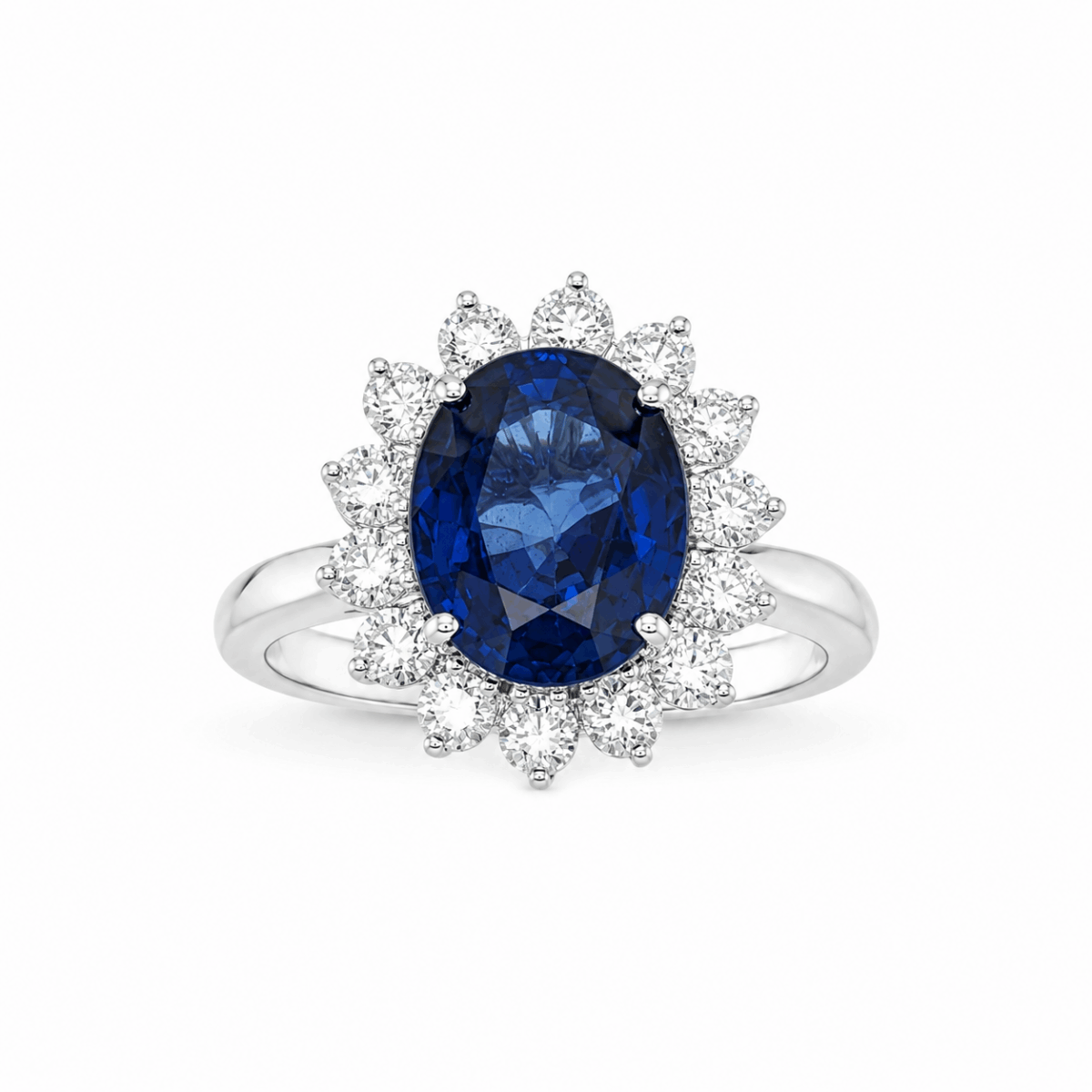 ANILLO DE ORO BLANCO CON DIAMANTES Y ZAFIRO