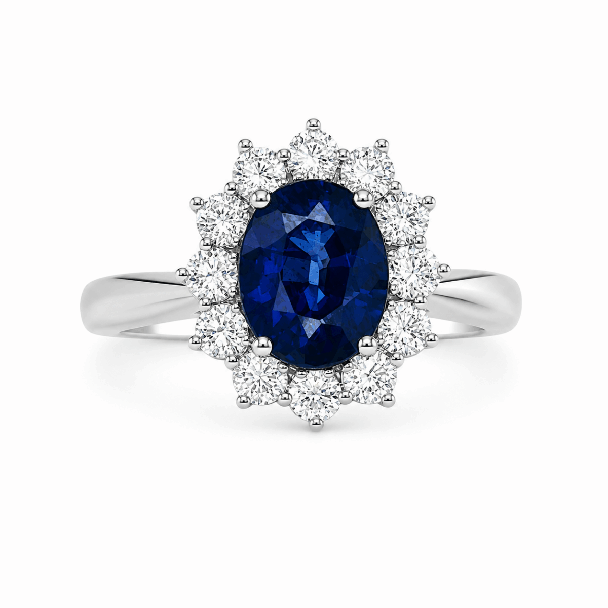 ANILLO DE ORO BLANCO CON DIAMANTES Y ZAFIRO