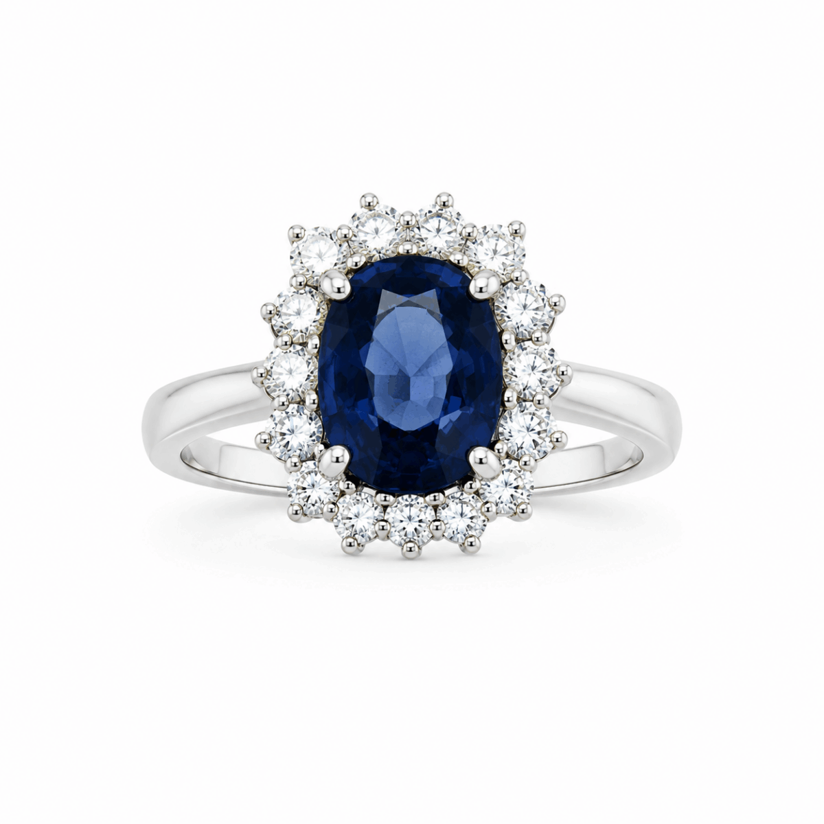 ANILLO DE ORO BLANCO CON DIAMANTES Y ZAFIRO