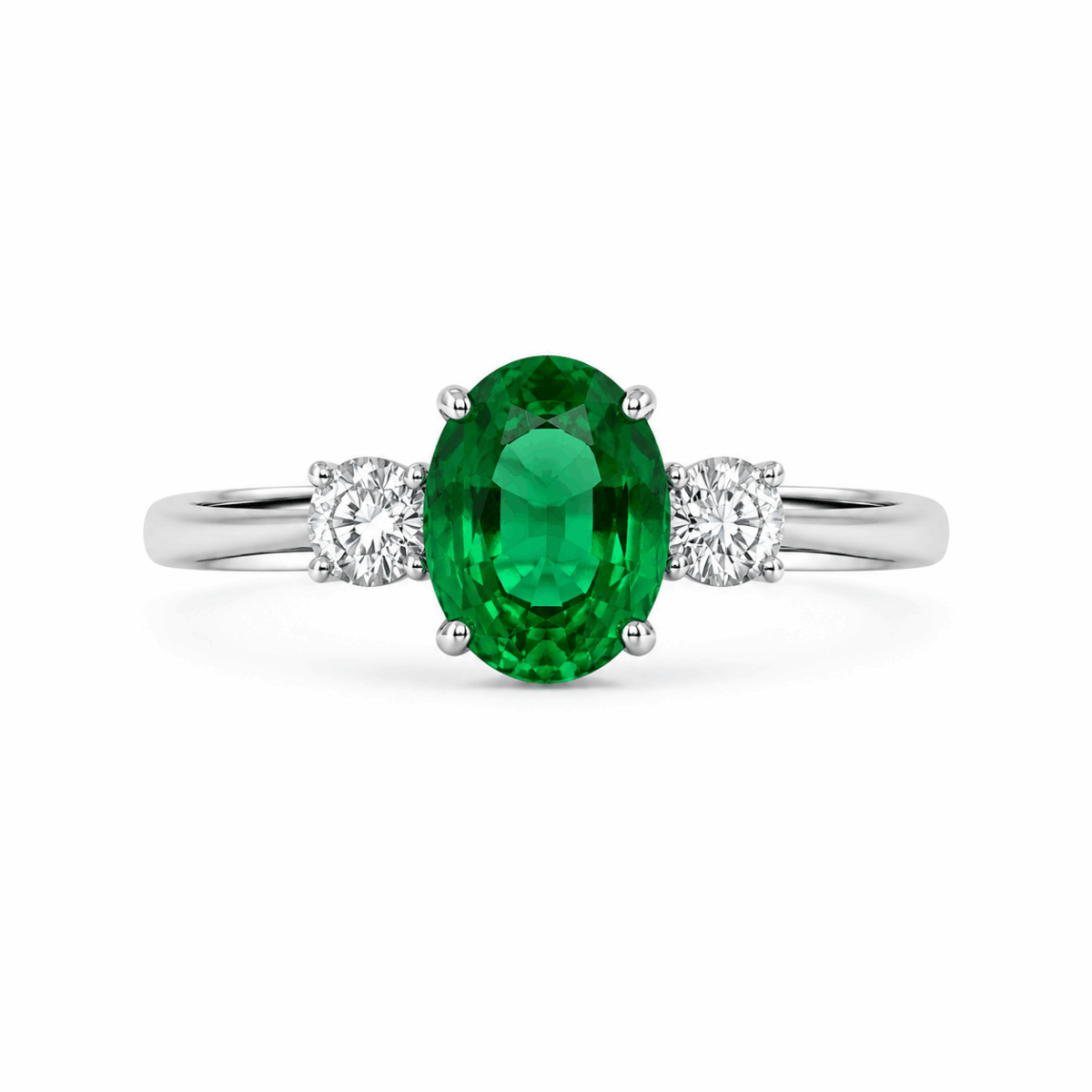 ANILLO DE ORO BLANCO CON DIAMANTES Y ESMERALDA