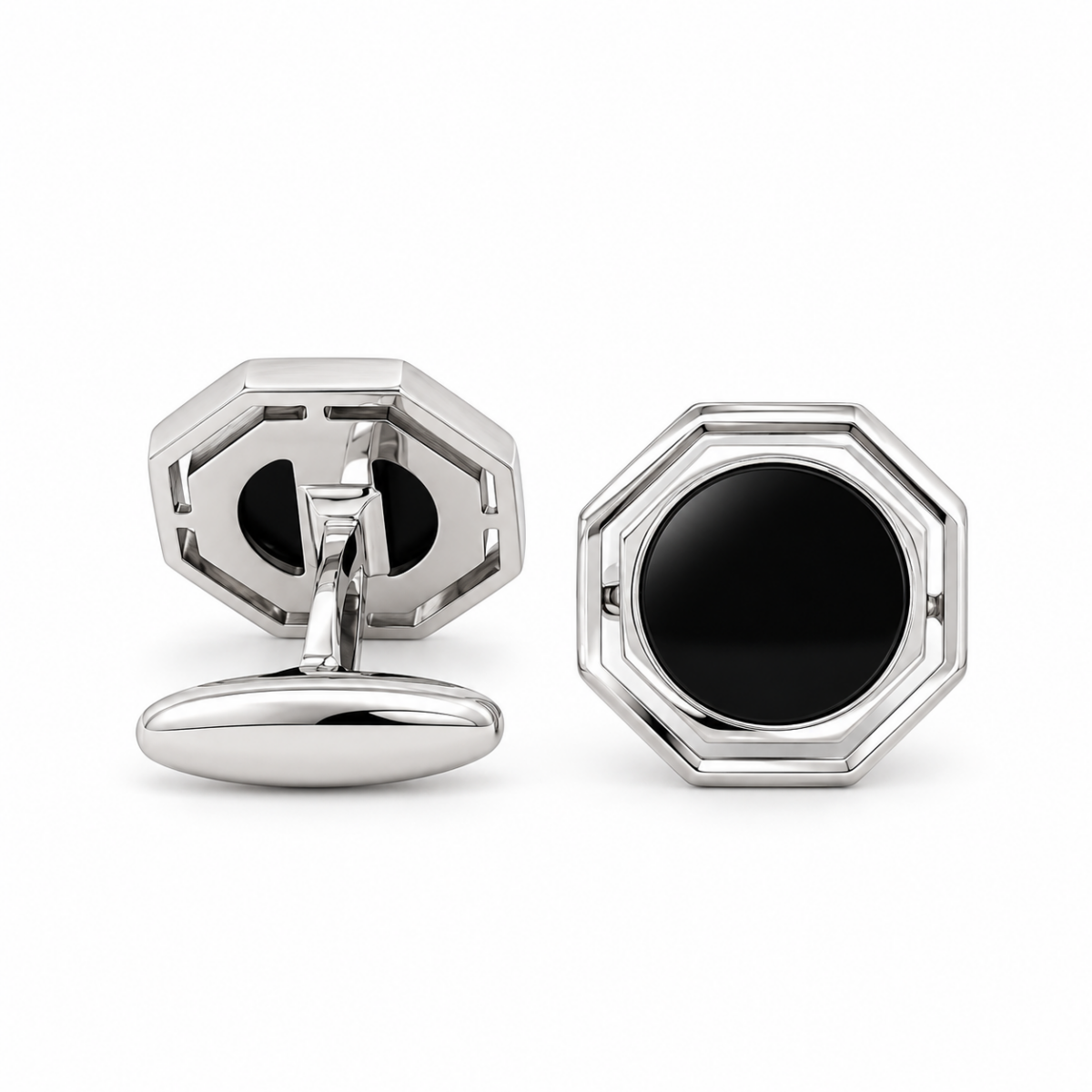 GEMELOS DE ORO BLANCO Y ÓNIX