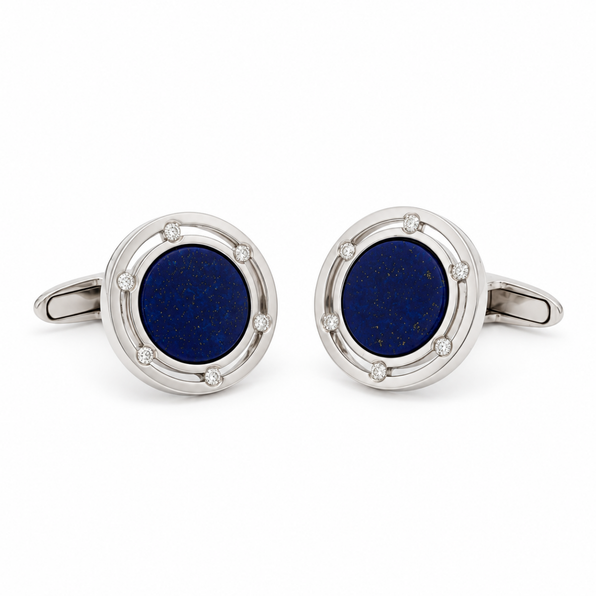 GEMELOS DE ORO BLANCO CON DIAMANTES Y LAPISLÁZULI