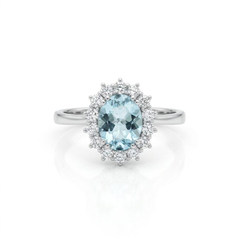 ANILLO EN ORO BLANCO CON AGUAMARINA Y DIAMANTES
