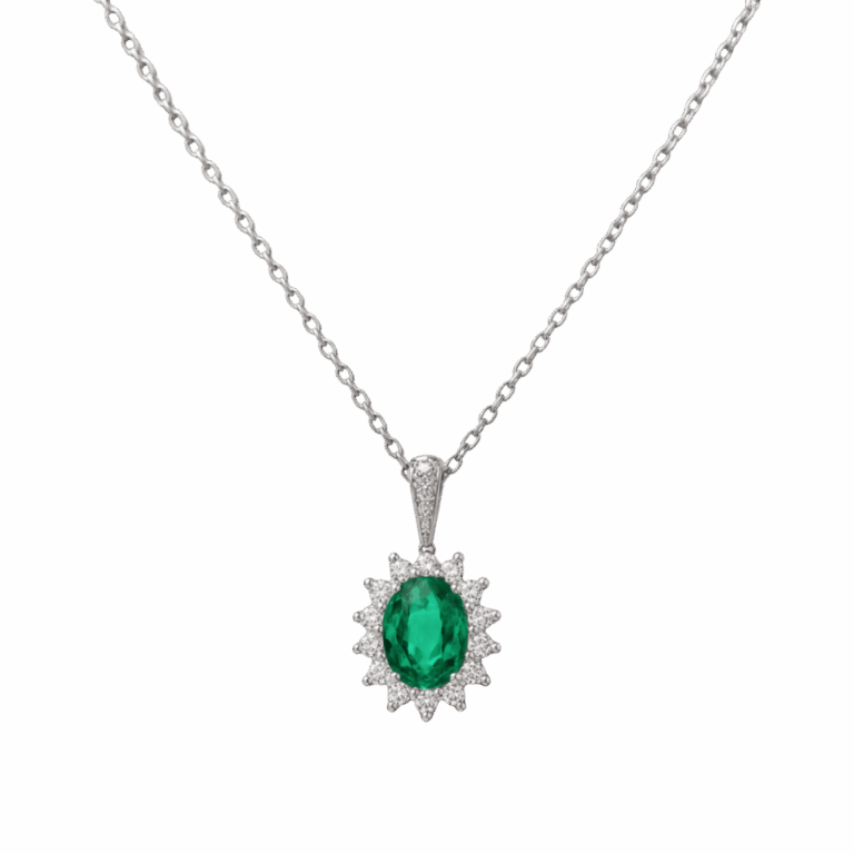 COLGANTE DE ORO BLANCO Y ESMERALDA