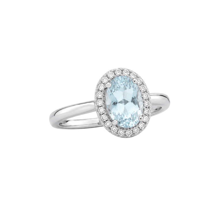 ANILLO ORO BLANCO CON AGUAMARINA Y DIAMANTES