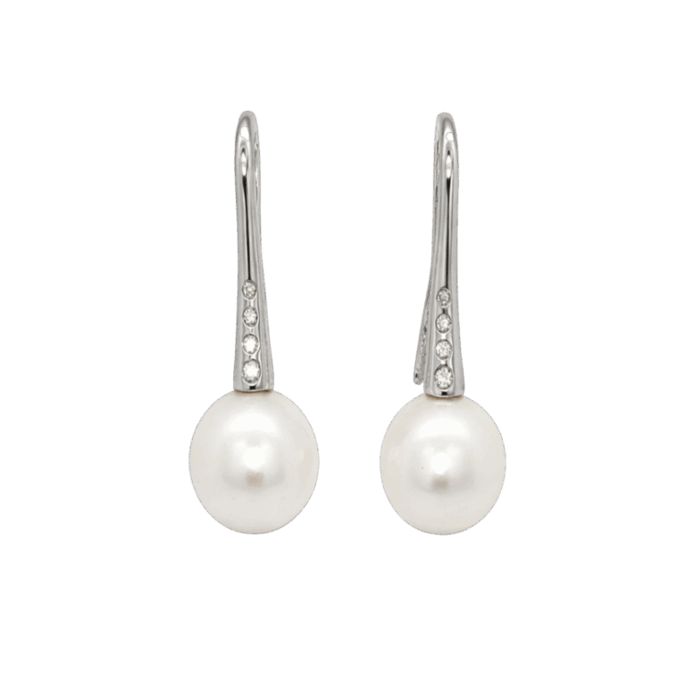 PENDIENTES DE ORO BLANCO CON DIAMANTES Y PERLA