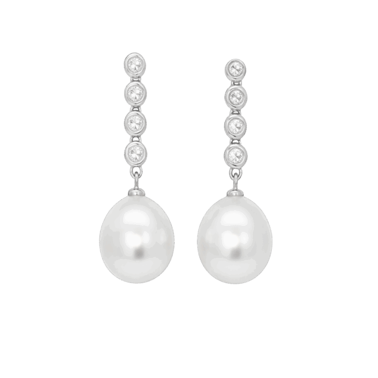 PENDIENTES DE ORO BLANCO CON DIAMANTES Y PERLA