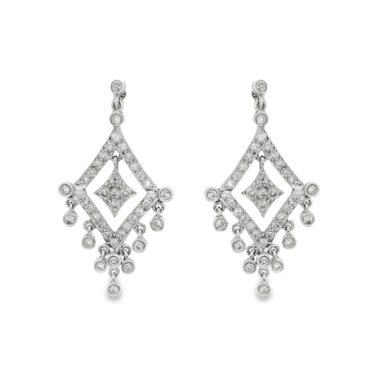 PENDIENTES LARGOS DE ORO BLANCO CON DIAMANTES